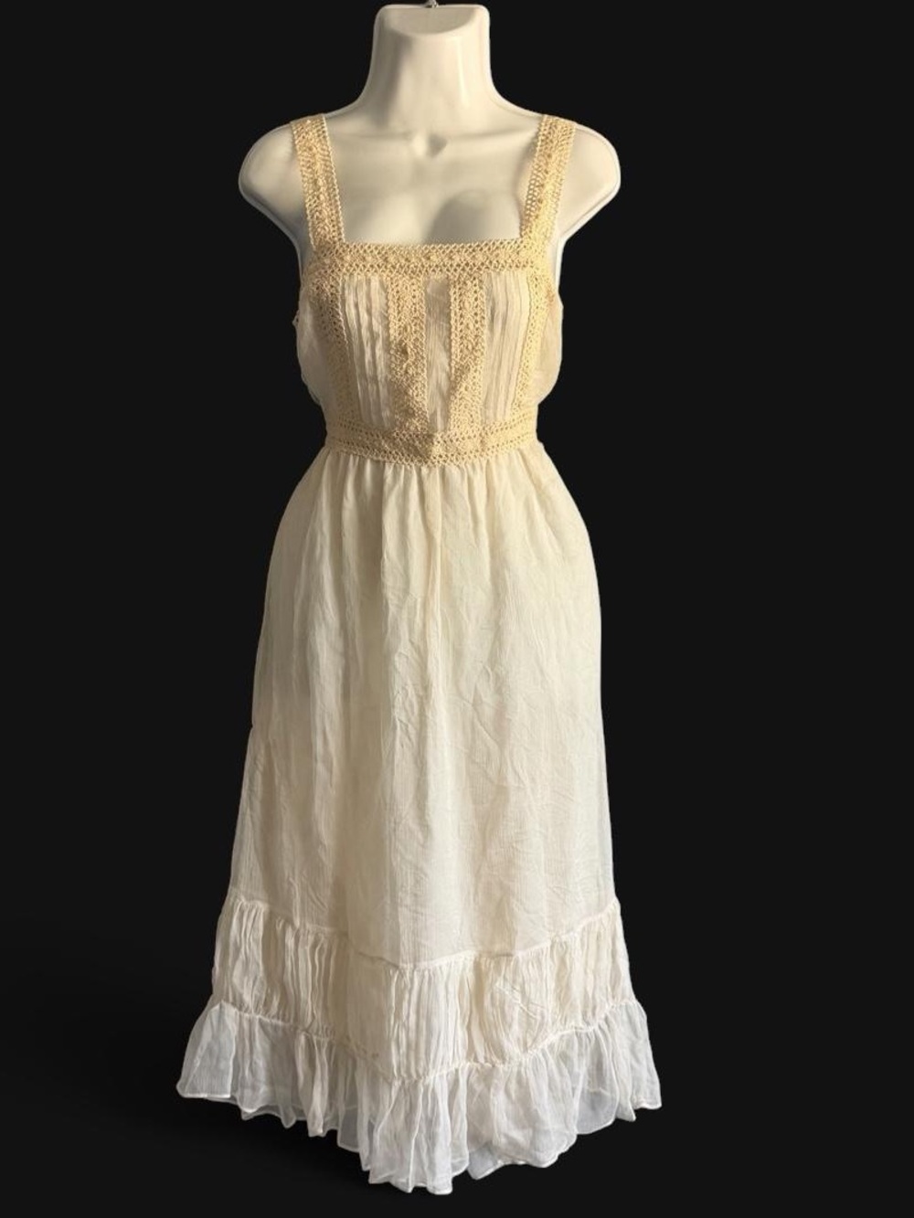 Wendy Hil 100% Silk Cream & White Crochet Midi Dress